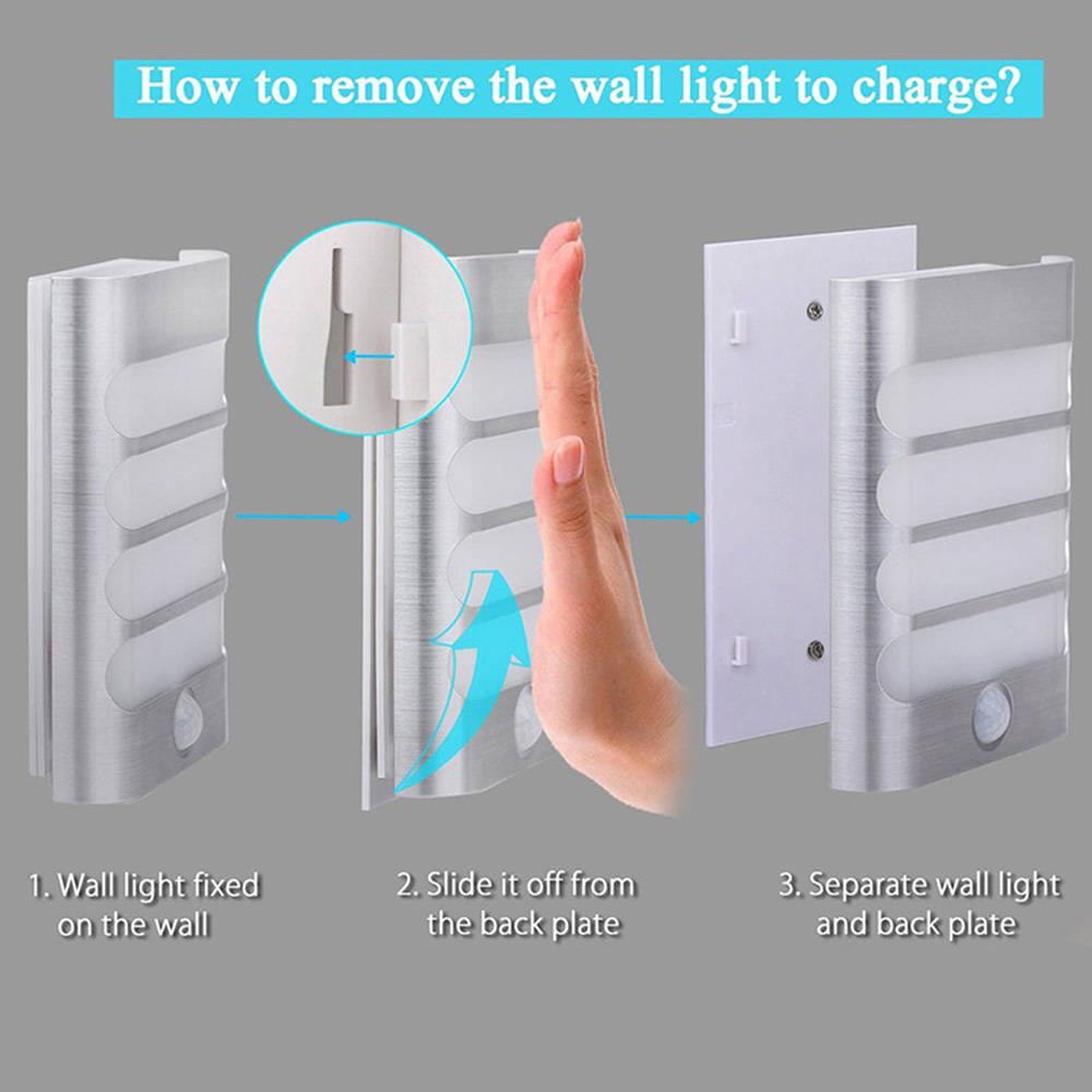 Intelligent Human Body Induction Lamp 20LM Built-in Li-battery Night Lights -Silver