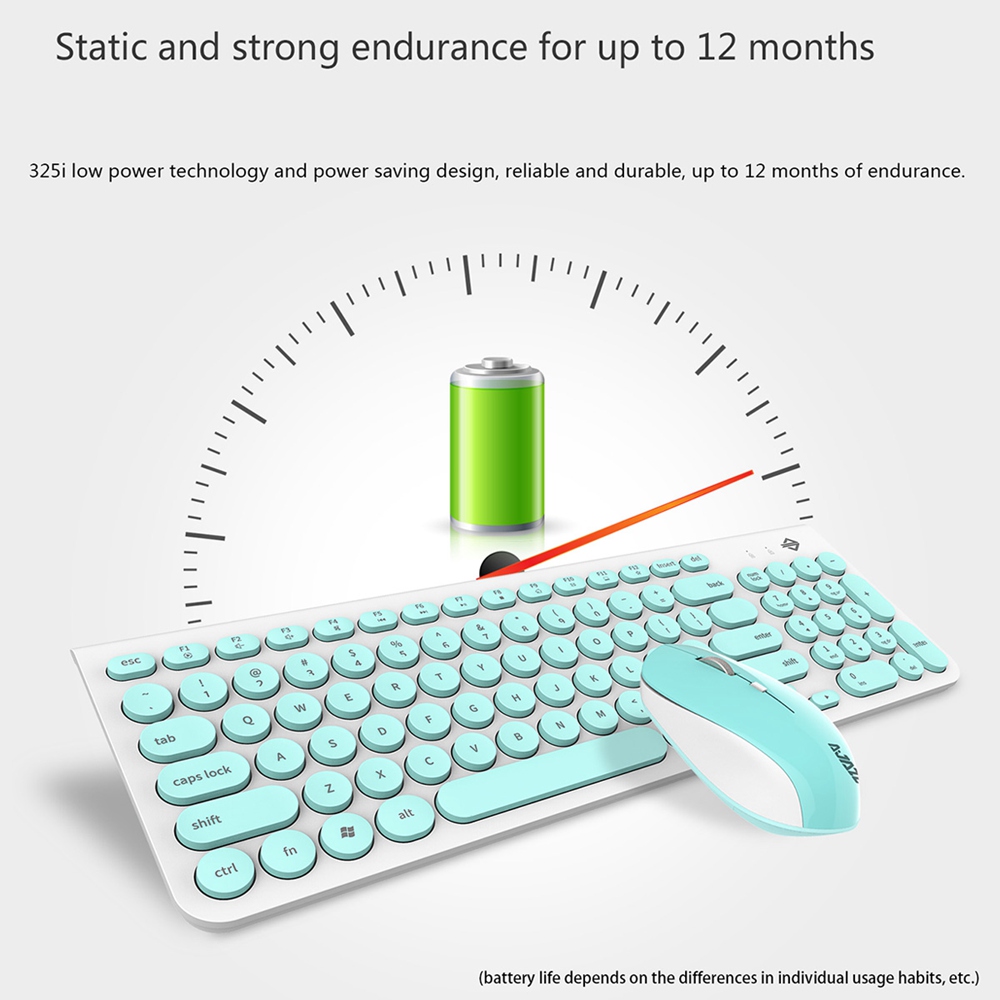 Ajazz 325I 2.4G Wireless Keyboard Wireless Mouse Kit Membrane Round Keycap Keyboard - White