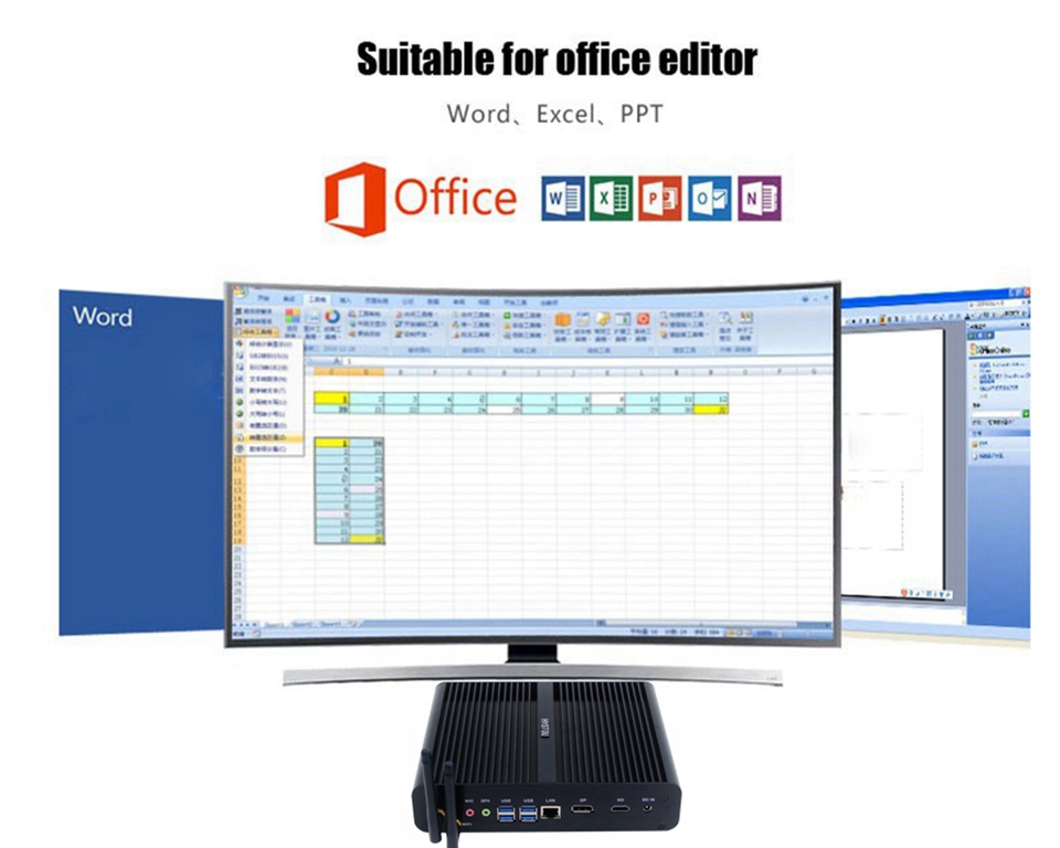 Hystou FMP05B Intel Core i7-7500U 8GB RAM 256GB SSD 4K Fanless Mini PC 2.4G WiFi Bluetooth Gigabit LAN HDMI+DP 4*USB3.0 SATA