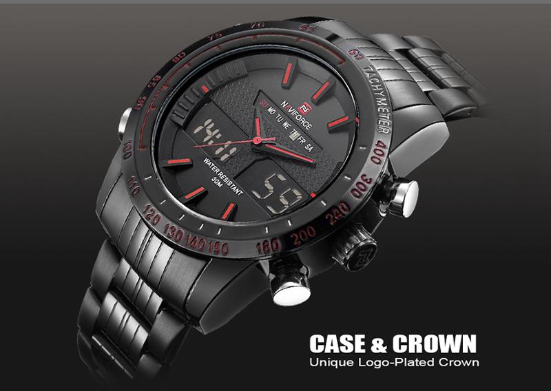 NAVIFORCE NF9024 Men Wrist Watch Water Resistant Military Dual Display Week Date -Black+Red
