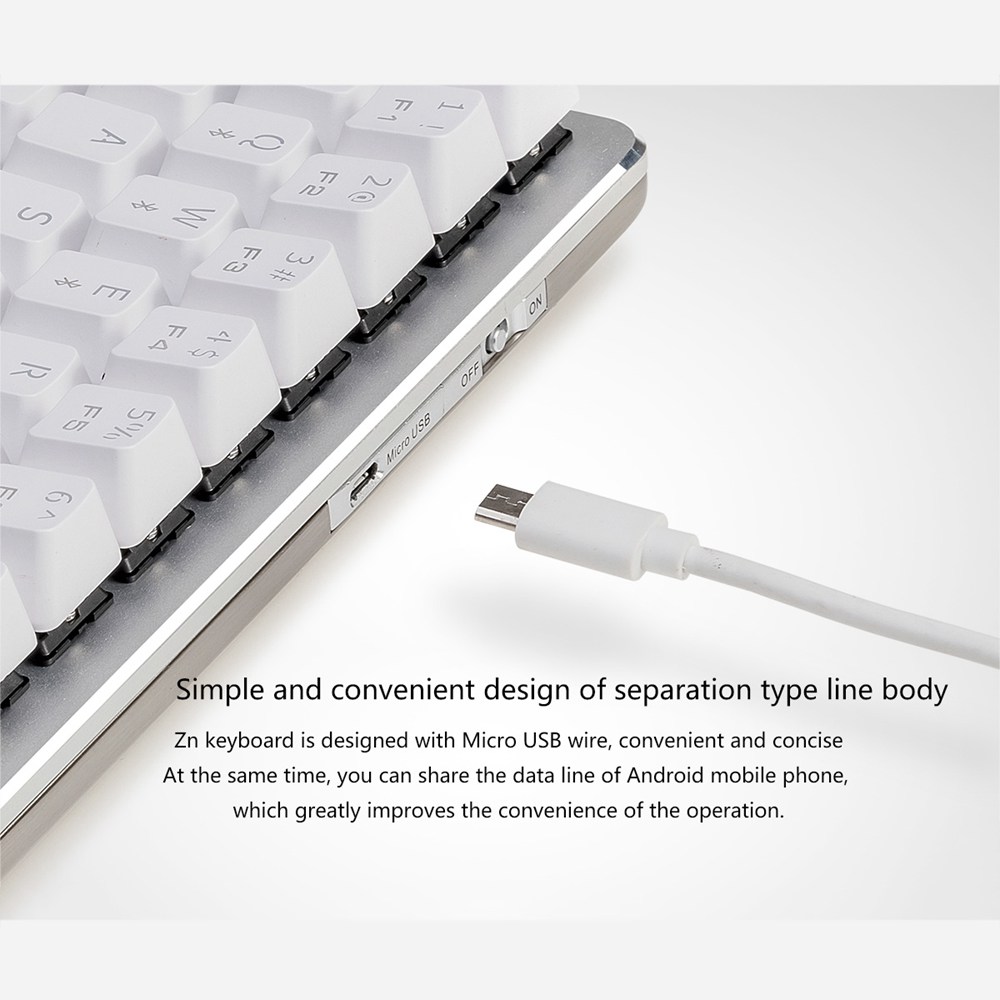 Ajazz Zinc Wired Wireless Bluetooth Mechanical Keyboard Cherry Blue Switch Aluminum Plate 68 Keys - White Silver