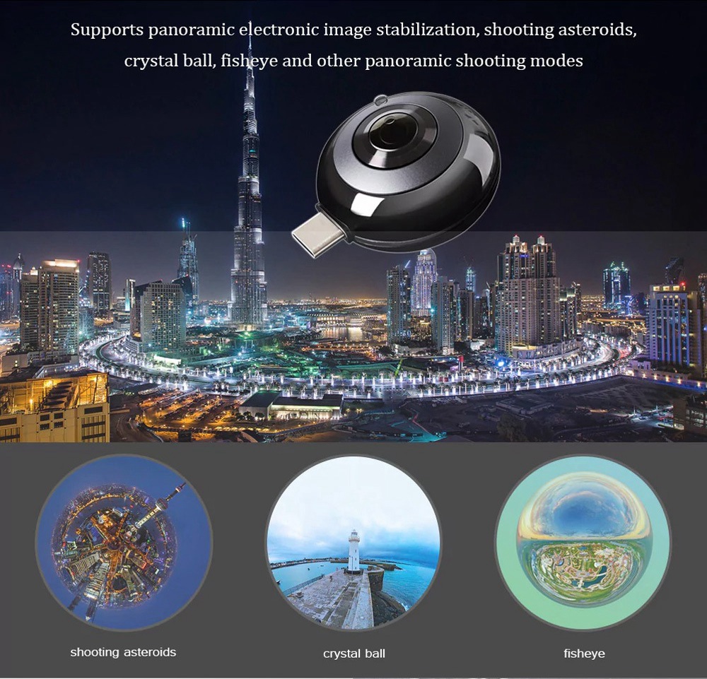 Xiaomi MADV Mini Panoramic Camera Dual 13MP Lenses 210 Degree Wide Angle For Android Type-C Interface - Black