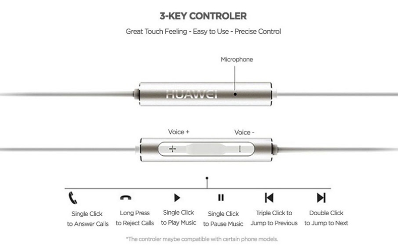 Huawei AM116 Half In-ear Headphones with Mic Volume control - Gold