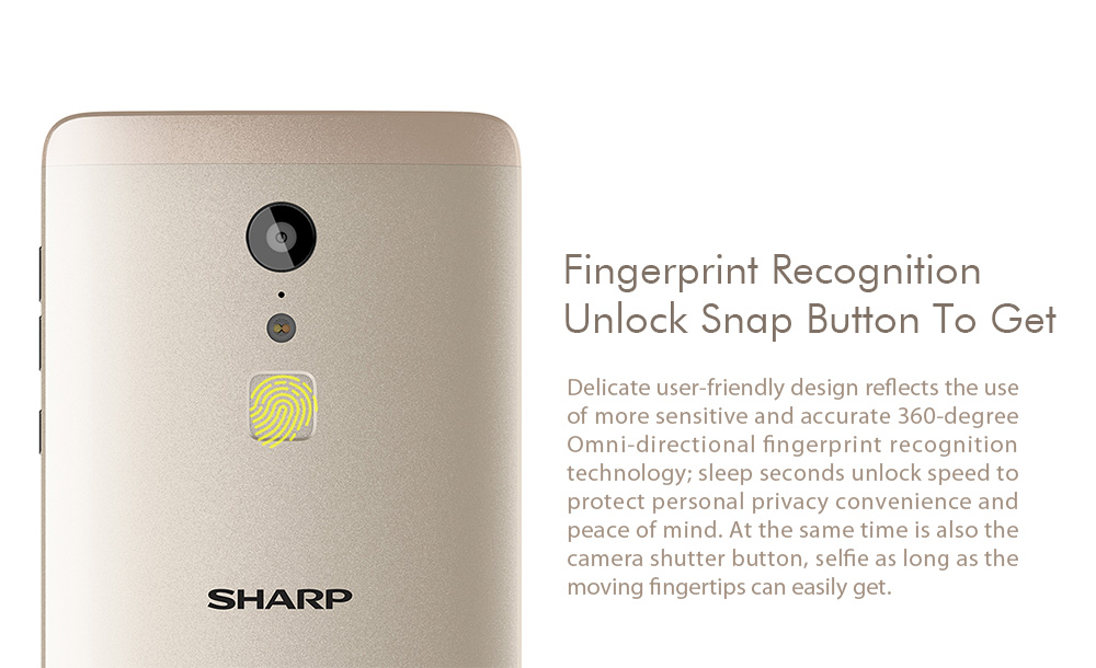 [HK Stock]SHARP Z2 FS8002 5.5 Inch 4G LTE Smartphone FHD Screen 4GB 32GB 16.0MP Cam Helio X20 Deca Core Android 6.0 Touch ID Metal Unibody - Gold