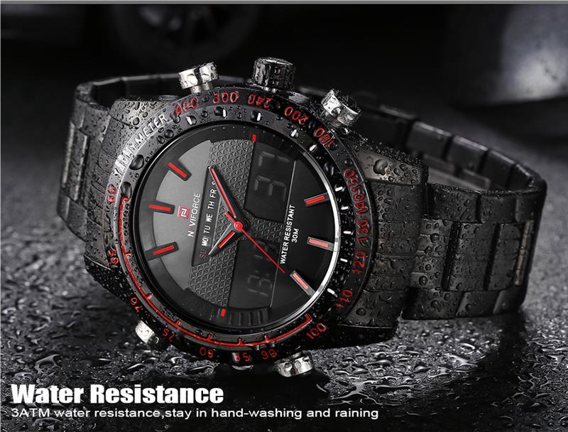 NAVIFORCE NF9024 Men Wrist Watch Water Resistant Military Dual Display Week Date -Black+Red