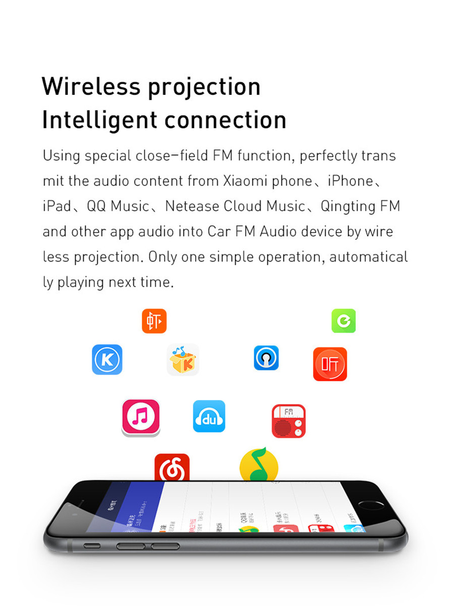 Original Xiaomi Roidmi 3S Bluetooth Car Charger Shrapnel Type Fit for All Car Brands Music Play FM Transmitter for Android&iOS - Black