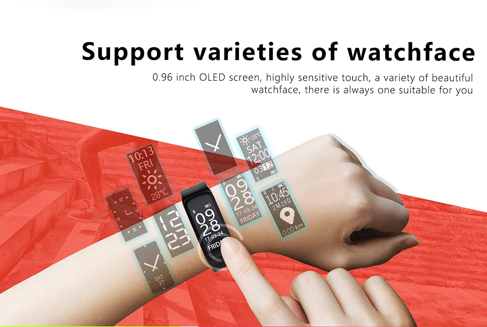 No.1 F4 Smart Fitness Bracelet 0.96 Inch OLED Display IP68 Water Resistance Blood Oxygen Heart Rate Monitor Compatible with iOS Android - Red