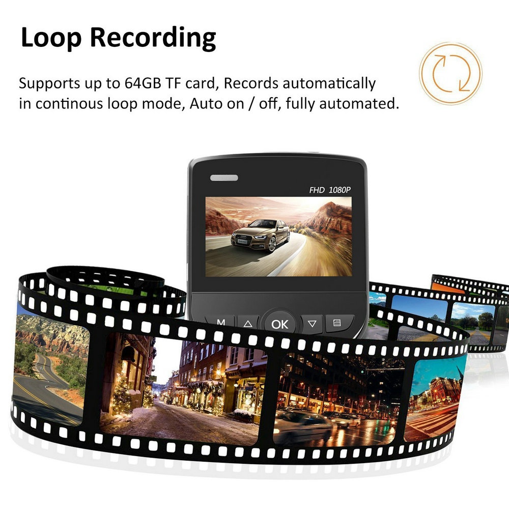 Azdome A305D NT96658 Sony IMX323 2.45 Inch LCD Dash Camera Dual Lens FHD 1080P 170 Degree Wide Angle - Black