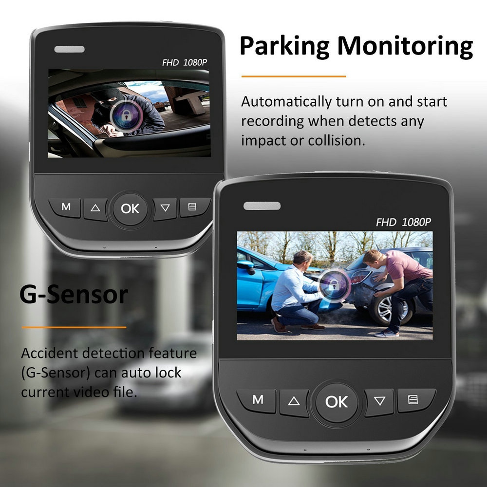 Azdome A305D NT96658 Sony IMX323 2.45 Inch LCD Dash Camera Dual Lens FHD 1080P 170 Degree Wide Angle - Black