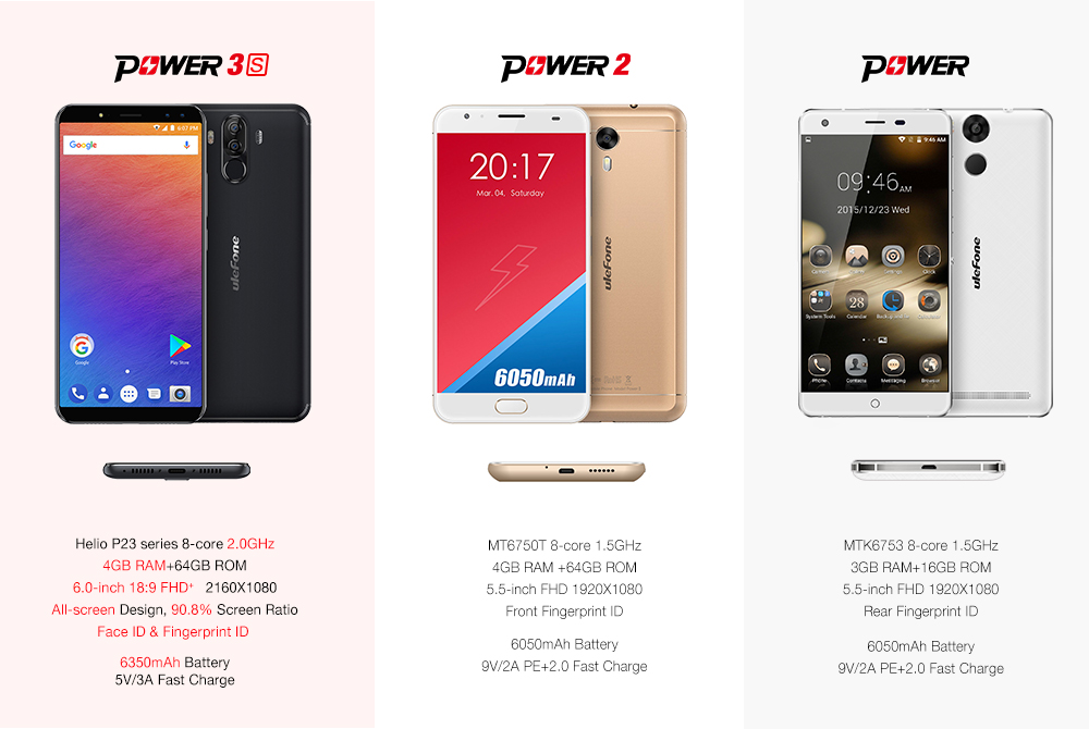 [HK Stock]Ulefone Power 3S 6.0 Inch Smartphone FHD Screen 4GB 64GB Four Cameras Helio P23 Octa Core Android 7.0 Touch ID 6350mAh - Gold
