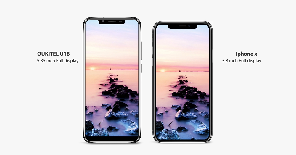 [HK Stock]OUKITEL U18 5.85 Inch Smartphone Full Screen Display MT6750T Octa Core Android 7.0 4GB RAM 64GB ROM 4000mAh Face ID - Black