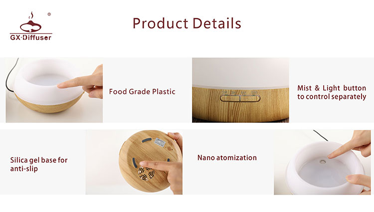 GX.Diffuser GX-19K 300ml Ultrasonic Essential Oil Diffuser Cool Mist Humidifier Timer Setting LED Night Light -Wood