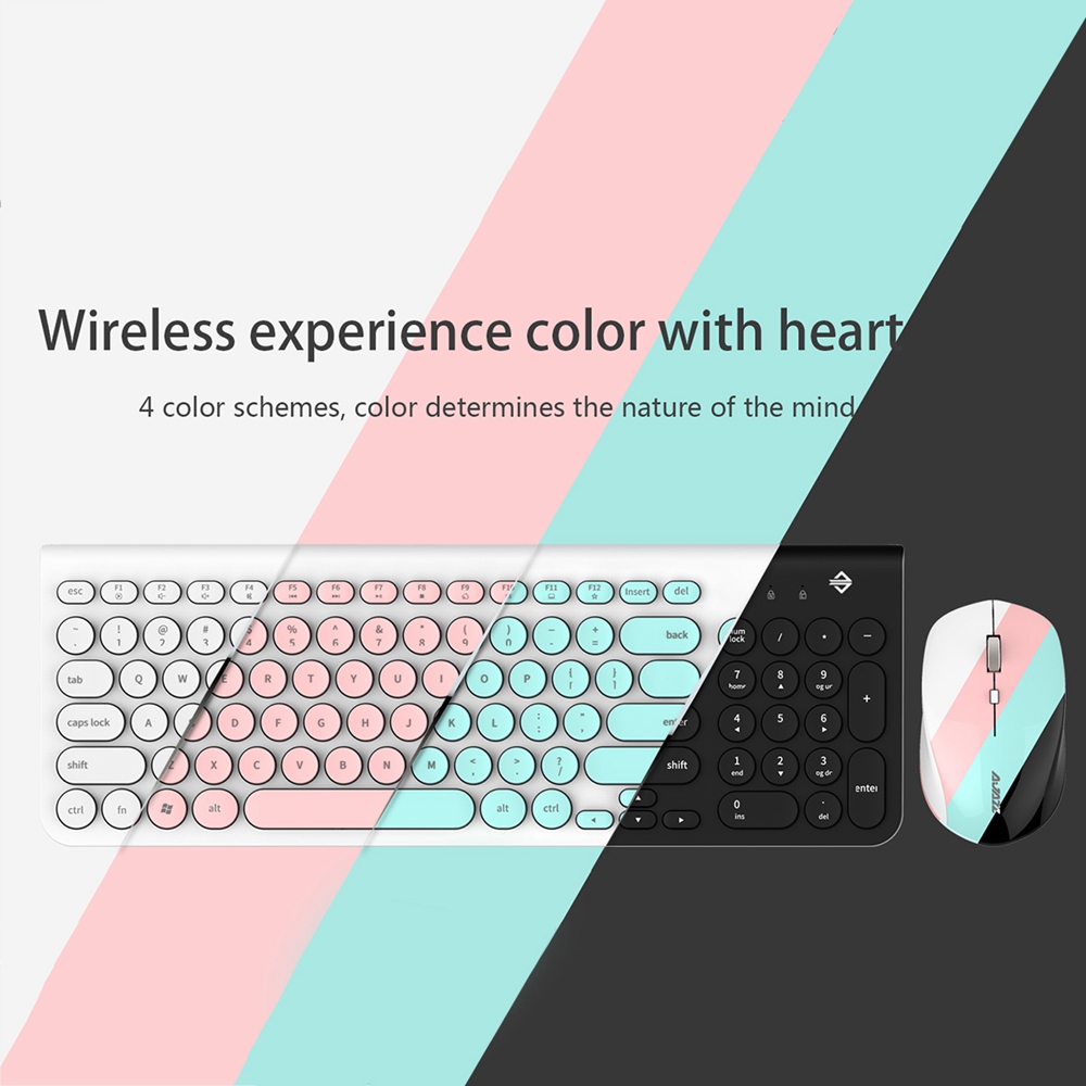 Ajazz 325I 2.4G Wireless Keyboard Wireless Mouse Kit Membrane Round Keycap Keyboard - Blue