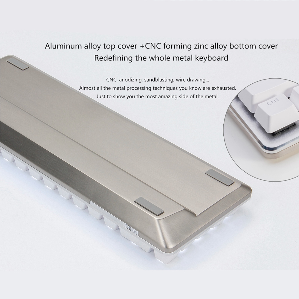 Ajazz Zinc Wired Wireless Bluetooth Mechanical Keyboard Cherry Black Switch Aluminum Plate 68 Keys - White Silver