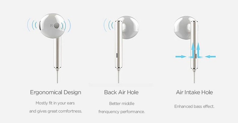 Huawei AM116 Half In-ear Headphones with Mic Volume Control - White