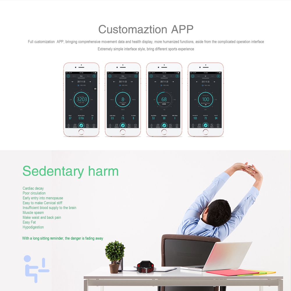 Atongm ATM2018 Smartwatch NRF51822 Chip Blood Pressure Blood Oxygen Monitor IP68 Water Resistant Compatible With Android IOS - Red