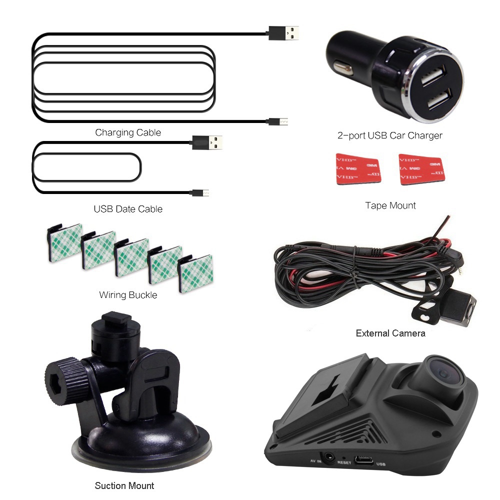 Azdome A305D NT96658 Sony IMX323 2.45 Inch LCD Dash Camera Dual Lens FHD 1080P 170 Degree Wide Angle - Black