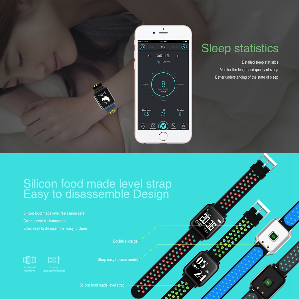 Atongm ATM2018 Smartwatch NRF51822 Chip Blood Pressure Blood Oxygen Monitor IP68 Water Resistant Compatible With Android IOS - Blue