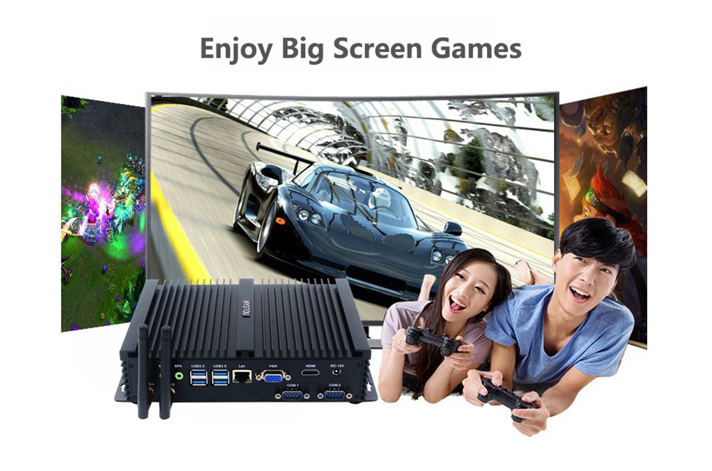 Hystou FMP04 Intel Core i7-5550U 4GB RAM 128GB SSD 4K Fanless Mini PC 2.4G WiFi Bluetooth Gigabit LAN 4*USB3.0 2*COM HDMI+VGA SATA3.0