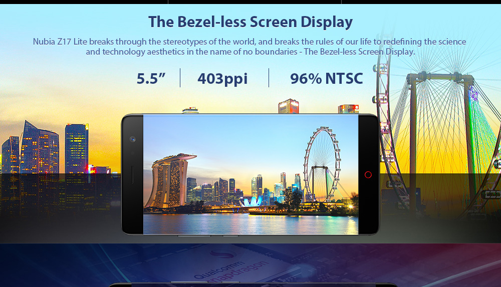 [HK Stock][Asian Version]ZTE Nubia Z17 Lite 5.5 Inch Smartphone 6GB 64GB 13.0MP Dual Rear Camera Snapdragon 653 Octa Core Android 7.1 NFC QC3.0 Metal Body - Black Gold