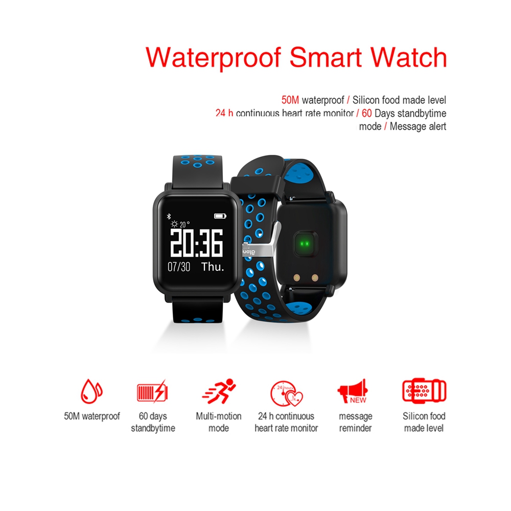 Atongm ATM2018 Smartwatch NRF51822 Chip Blood Pressure Blood Oxygen Monitor IP68 Water Resistant Compatible With Android IOS - Blue