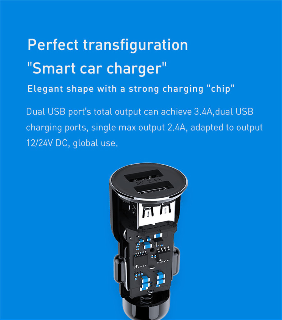 [HK Stock] Original Xiaomi Roidmi 3S Bluetooth Car Charger Shrapnel Type Fit for All Car Brands Music Play FM Transmitter for Android&iOS - Black