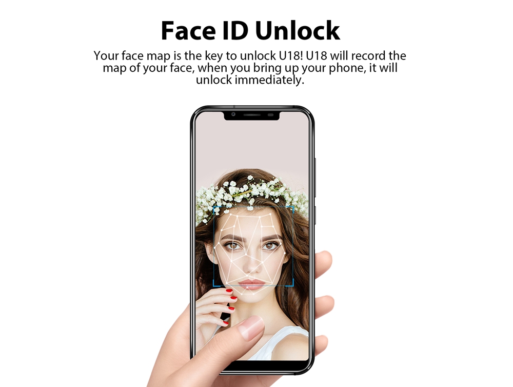 [HK Stock]OUKITEL U18 5.85 Inch Smartphone Full Screen Display MT6750T Octa Core Android 7.0 4GB RAM 64GB ROM 4000mAh Face ID - Black