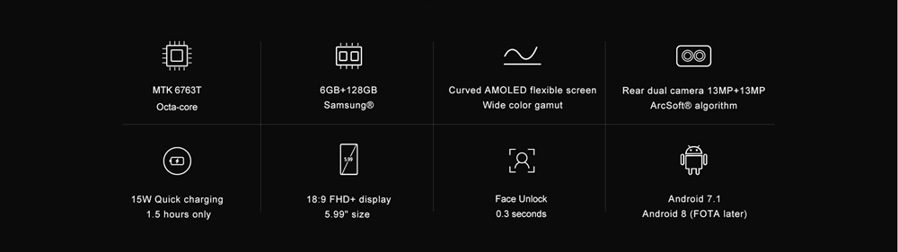 Elephone U 5.99 Inch 4G LTE Smartphone 18:9 FHD Screen MTK6763 Octa Core 6GB 128GB 13.0MP Cam Android 7.1 - Blue