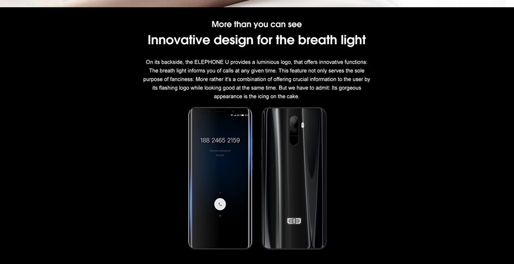 Elephone U 5.99 Inch 4G LTE Smartphone 18:9 FHD Screen MTK6763 Octa Core 6GB 128GB 13.0MP Cam Android 7.1 - Blue