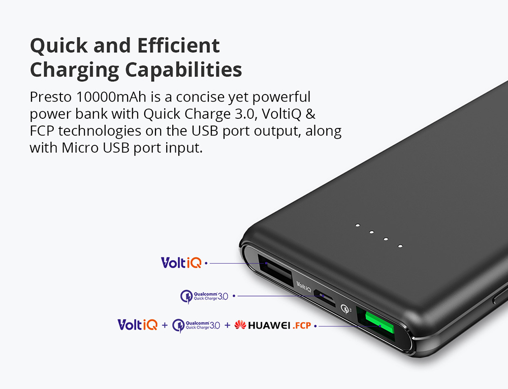Tronsmart Presto 30W Quick Charge 3.0 10000mAh Power Bank Micro USB Quick Charge Port Compatible with Quick Charge 2.0 Devices - White