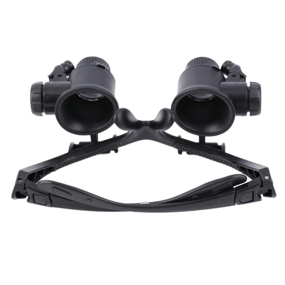 20x Double Eye Magnifying Glass with Adjustable LED 180 Degree Rotation - Black