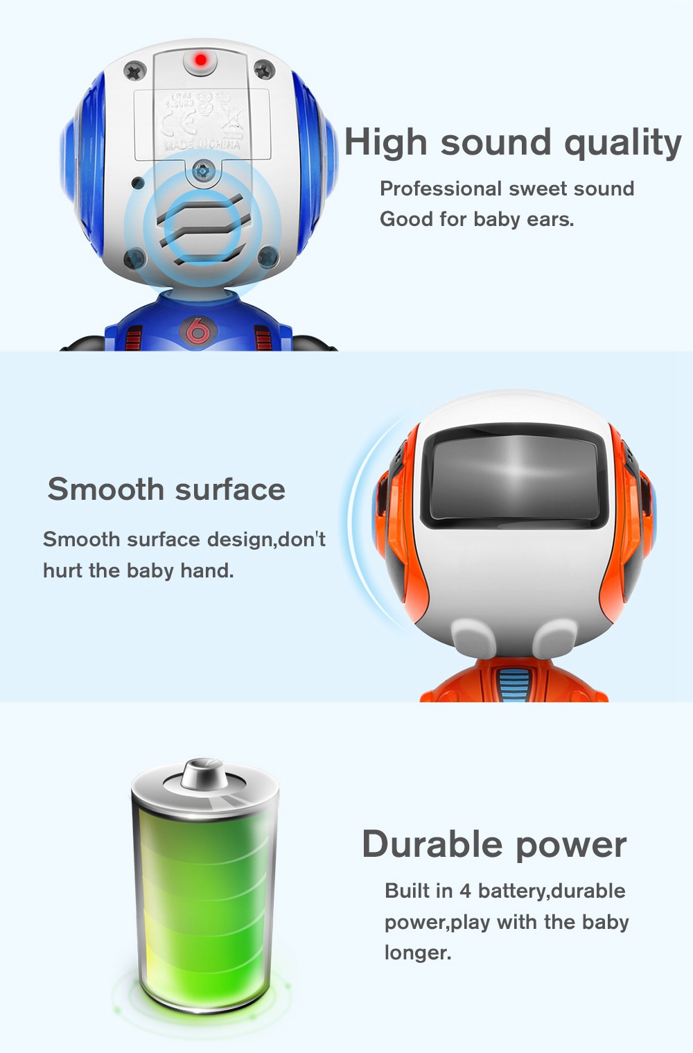 Smart Robot Toy Head Touch-Sensitive with LED Light for Kids - Blue