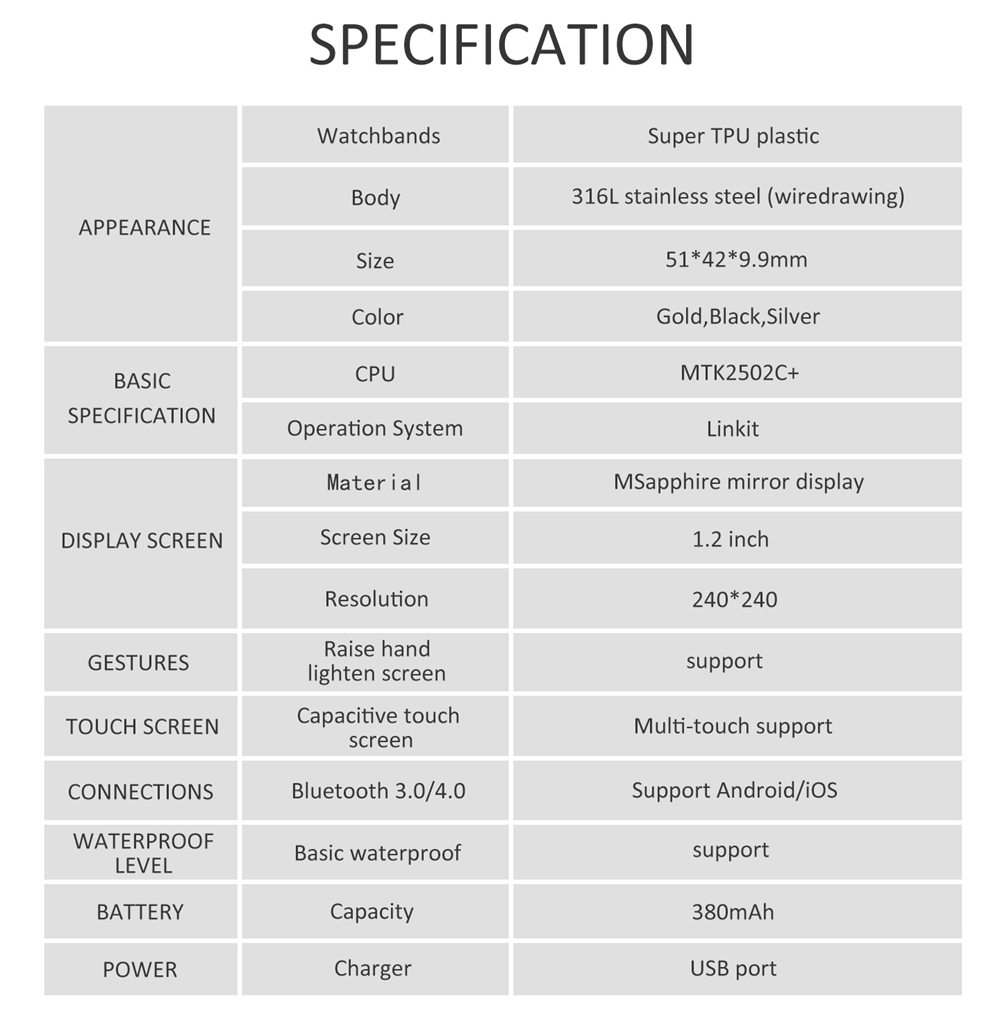 NO.1 G5 Smart Watch MTK2502 Heart Rate Monitor Fitness Tracker Call SMS Reminder Remote Camera Sapphire Crystal Dial for Android iOS - Black