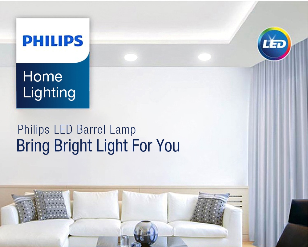 [HK Stock] Philips LED Barrel Lamp 7W 2700K 3.5 Inch 105mm Hole Sitting Room Lamp Bedroom Light Warm Light - White