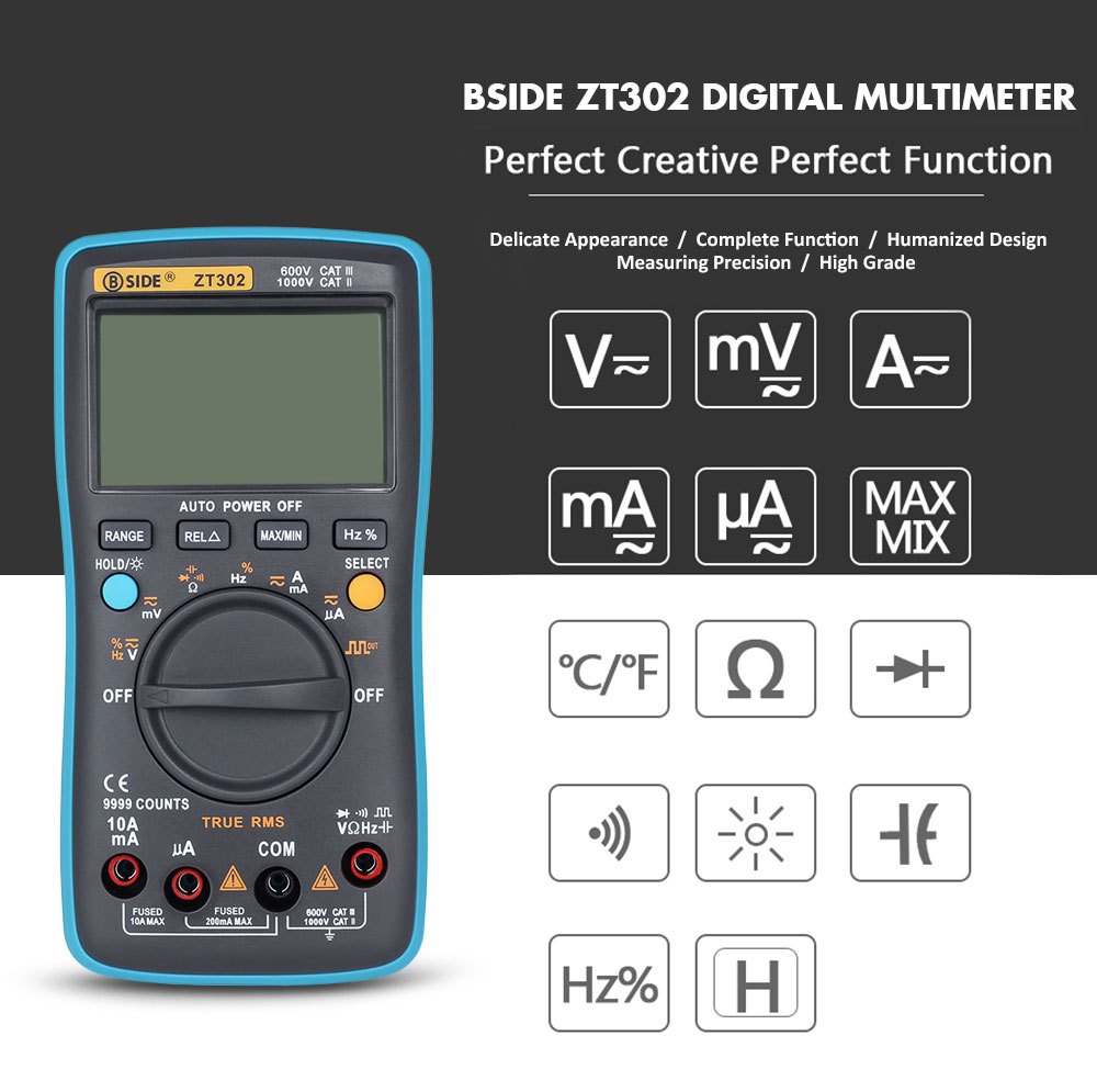 ZOYI ZT302 Digital Multimeter True RMS Auto Range 9999 Counts LED Backlight