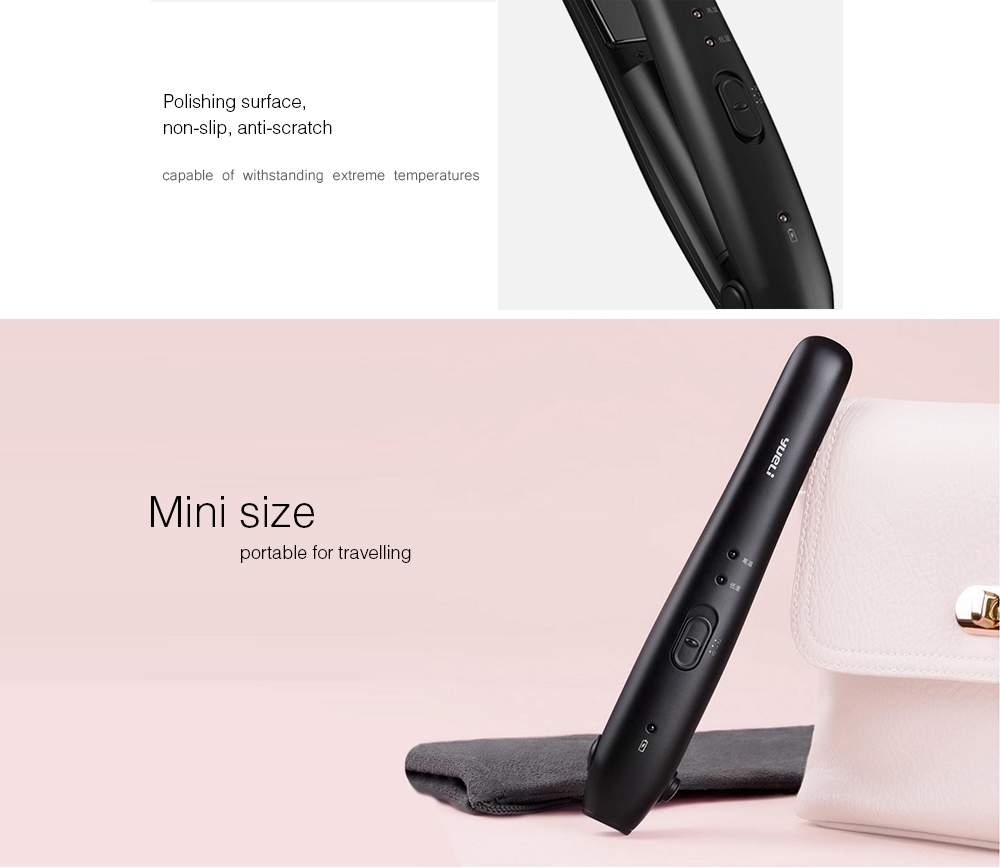 Xiaomi Yueli Mini Wireless Hair Straightener MGH Quick Heating elements 2500mAh Battery USB Recharging -Black