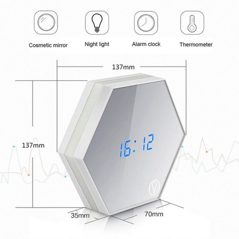 Multifunctional LED Light Touch Control Mirror Digital Display with Thermometer Night Light -White