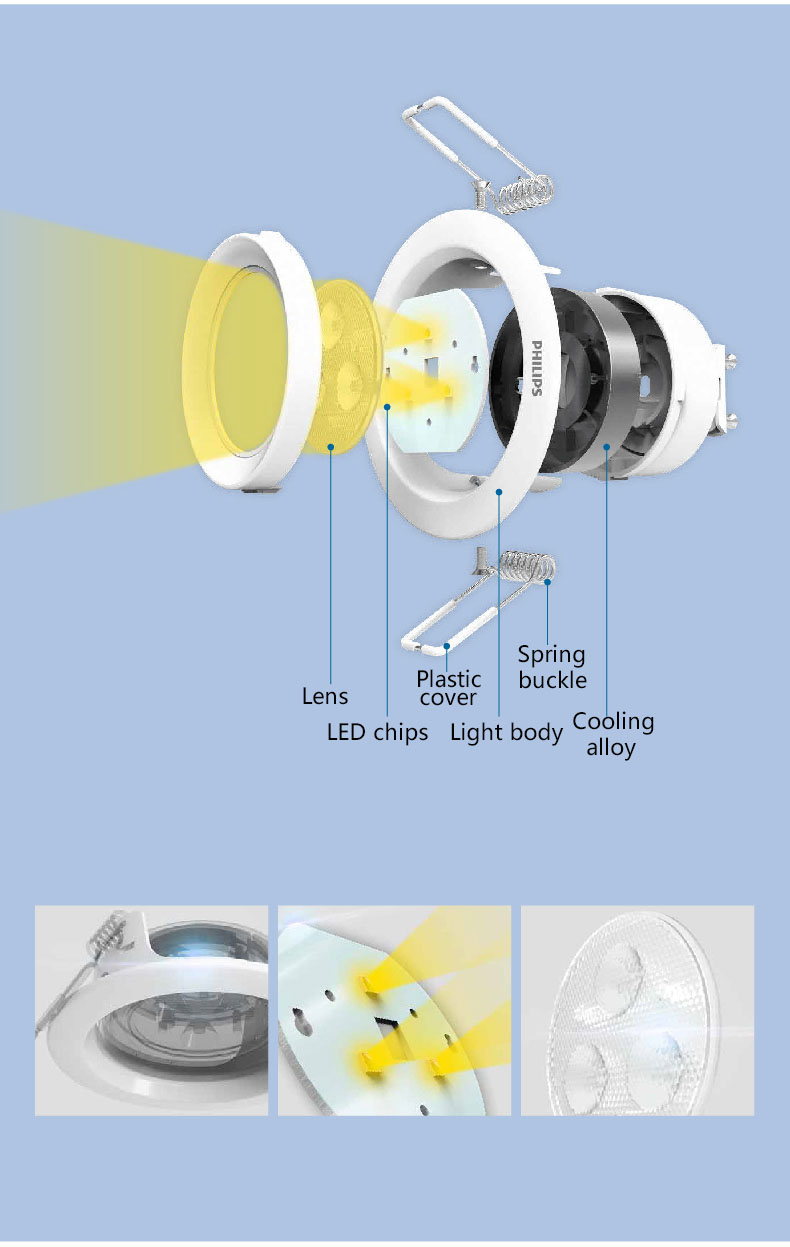 [HK Stock]Philips LED Downlight 7W 2700K Sitting Room Lamp - White Light