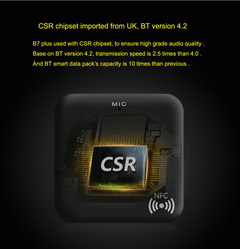 B7-PLUS Bluetooth Audio Receiver With NFC Calling MIC Support APTX / APTX LL Playback - Black