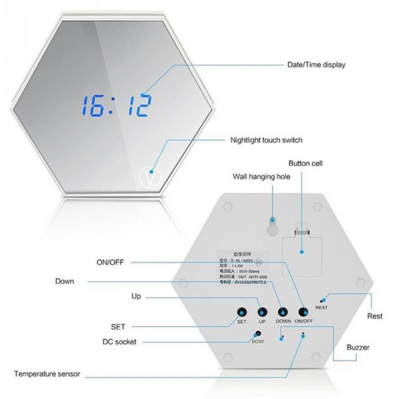 Multifunctional LED Light Touch Control Mirror Digital Display with Thermometer Night Light -White