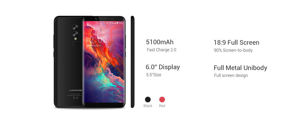 [HK Stock]UMIDIGI S2 Pro 6.0 Inch 4G LTE Smartphone FHD+ Screen  Helio P25 Octa Core 6GB 128GB 13.0MP+5.0MP Dual Rear Cameras Android 7.0 OS 5100mAh Touch ID - Black