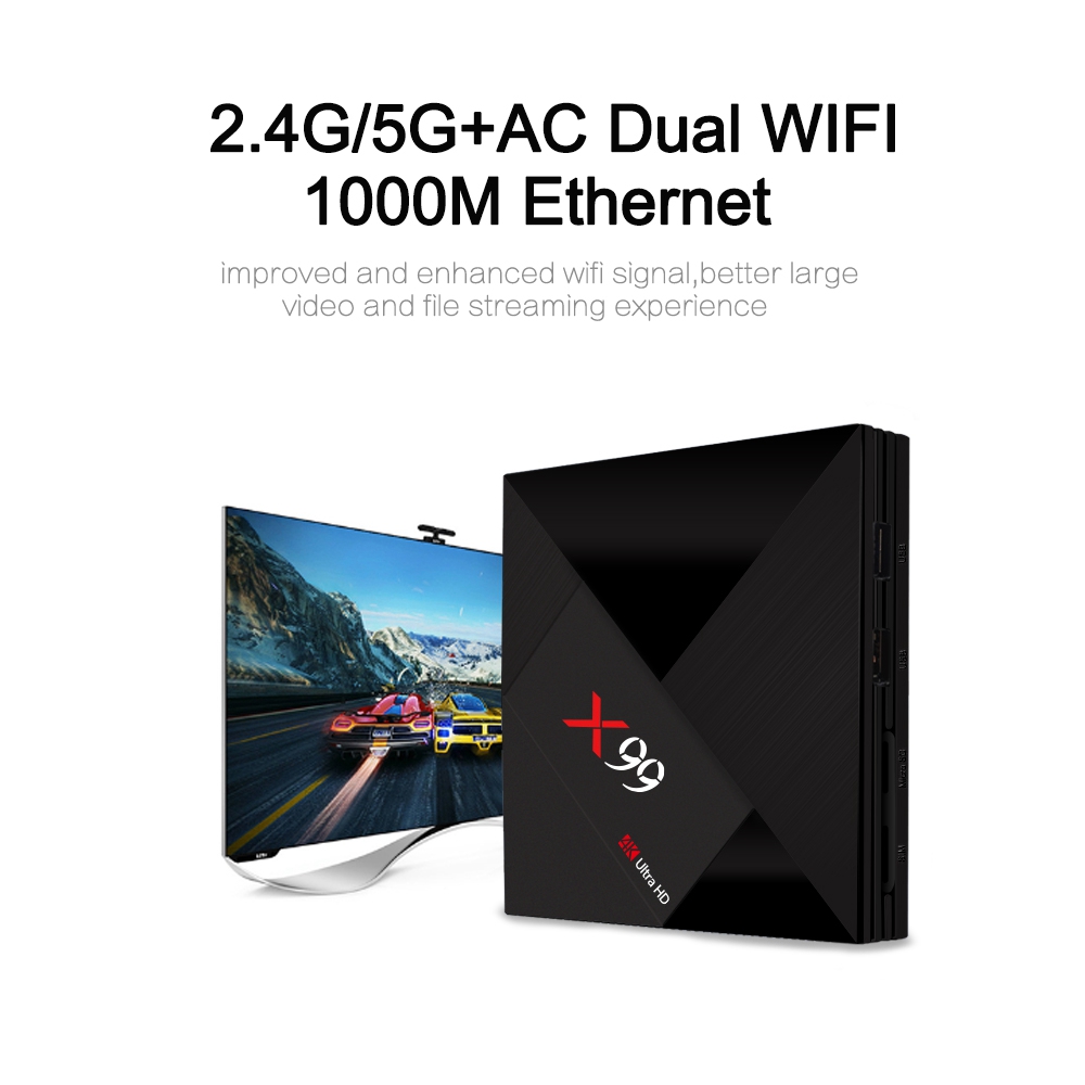 X99 KODI 18.0 4GB/32GB Android 7.1 RK3399 4K TV Box 2.4G/5G WiFi 1000M LAN Bluetooth Type-C USB3.0 VP9 HDR10 H.265 LED Display