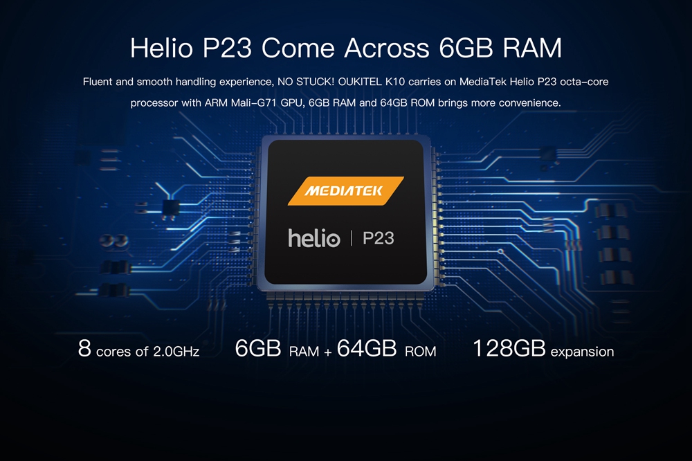 [HK Stock]OUKITEL K10 6.0 Inch Smartphone 11000mAh Large Battery Flash Charge 18:9 Full Screen 6GB 64GB Helio P23 Quad Cameras Android 7.1 Touch ID Face ID NFC - Gold