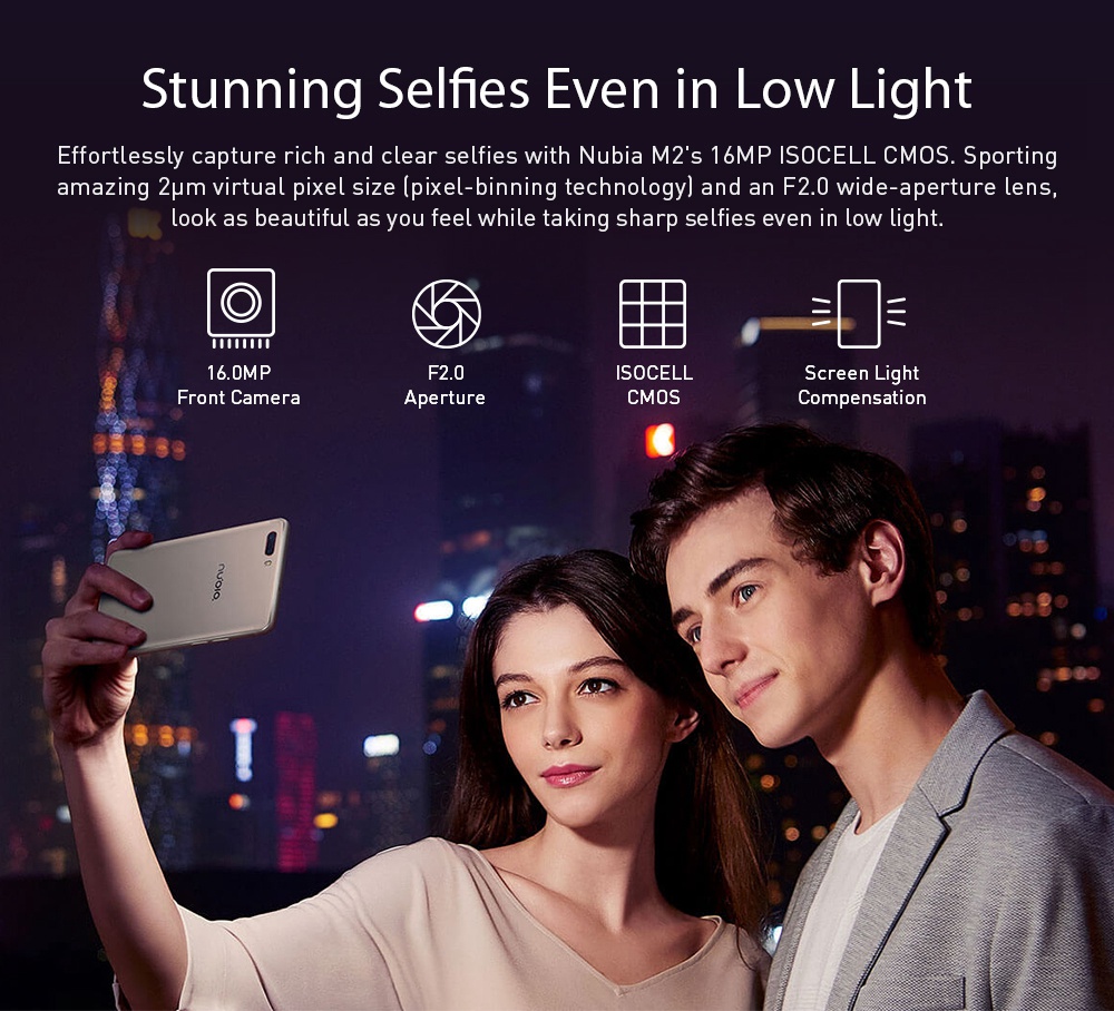 [HK Stock][Official Global Version]Nubia M2 NX551J 5.5 Inch Smartphone FHD Screen Snapdragon 625 Octa Core A53 2.0GHz 4GB 64GB 13.0MP Dual Rear Camera Touch ID Metal Unibody - Black Gold