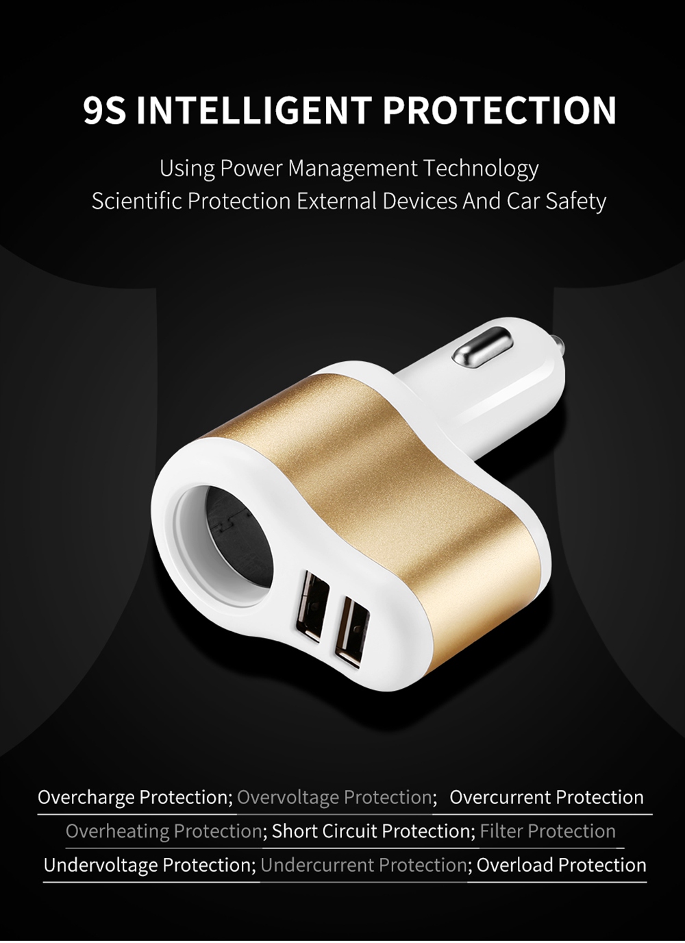 JOYROOM C-M305 5V 3.1A USB Smart Car Charger 1 for 3 Dual USB Ports Car Charger Cigarette Lighter Splitter - Gold