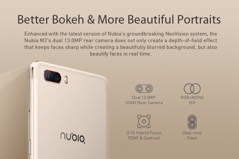[HK Stock][Package B][Official Global Version]Nubia M2 NX551J 5.5 Inch Smartphone Snapdragon 625 Octa Core A53 2.0GHz 4GB 64GB 13.0MP Dual Rear Camera (Black Gold) + Soft Case + Tempered Glass