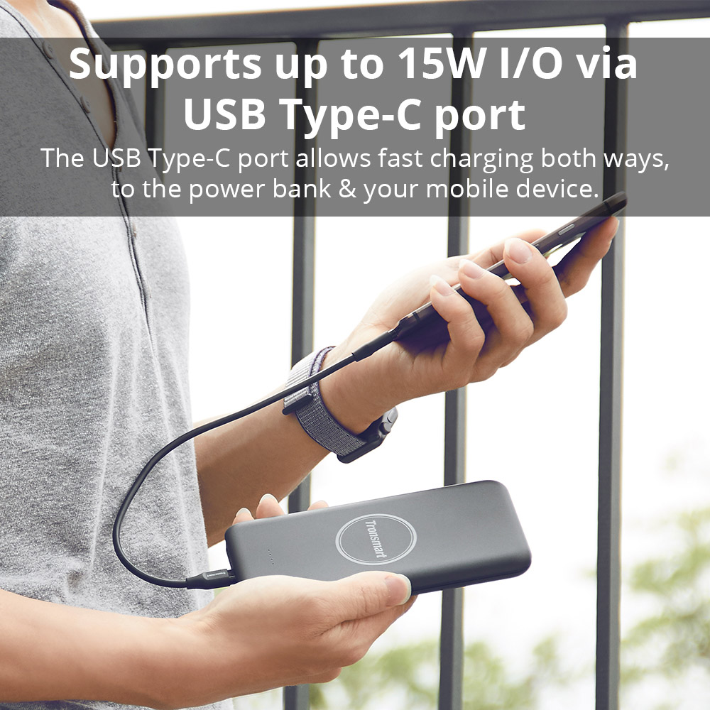 Tronsmart AirAmp 10000mAh Hybrid Wireless Charging Power Bank for Samsung Galaxy Series S9/S9 Plus iPhone 6/7/8 iPhone X - Black