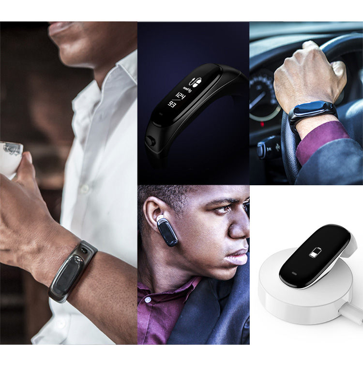 V08 Smart Bracelet 2 In 1 Portable Bluetooth Earphone Blood Pressure Continuous Heart Rate Monitor Compatible With IOS Android - Black