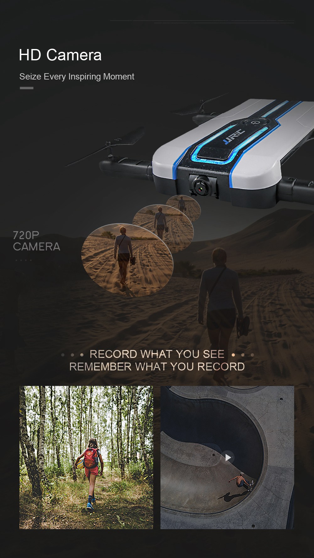 JJRC H61 SPOTLIGHT WIFI FPV Foldable with 720P HD Camera Optical Flow Positioning RC Quadcopter BNF - White