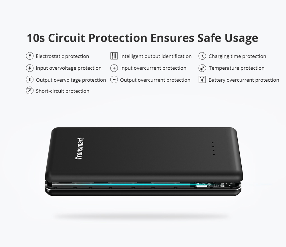 Tronsmart Presto 30W Quick Charge 3.0 10000mAh Power Bank Micro USB Quick Charge Port Compatible with Quick Charge 2.0 Devices - Black